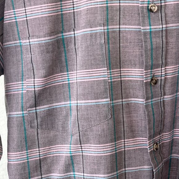 Weekends Only Plaid Pink Grey Long Sleeve Button Up Flat Hem Shirt Medium - Picture 7 of 10